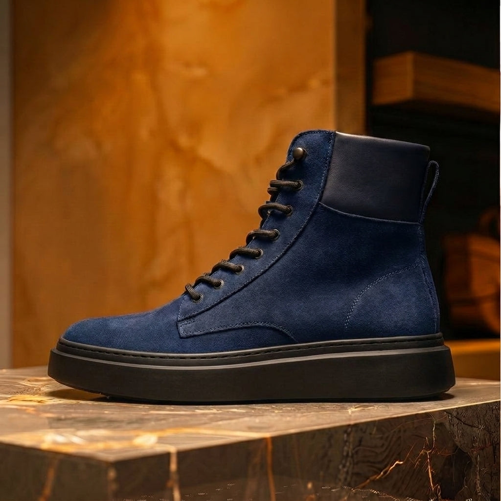 Blue Suede Leather Elvio Combat Boot