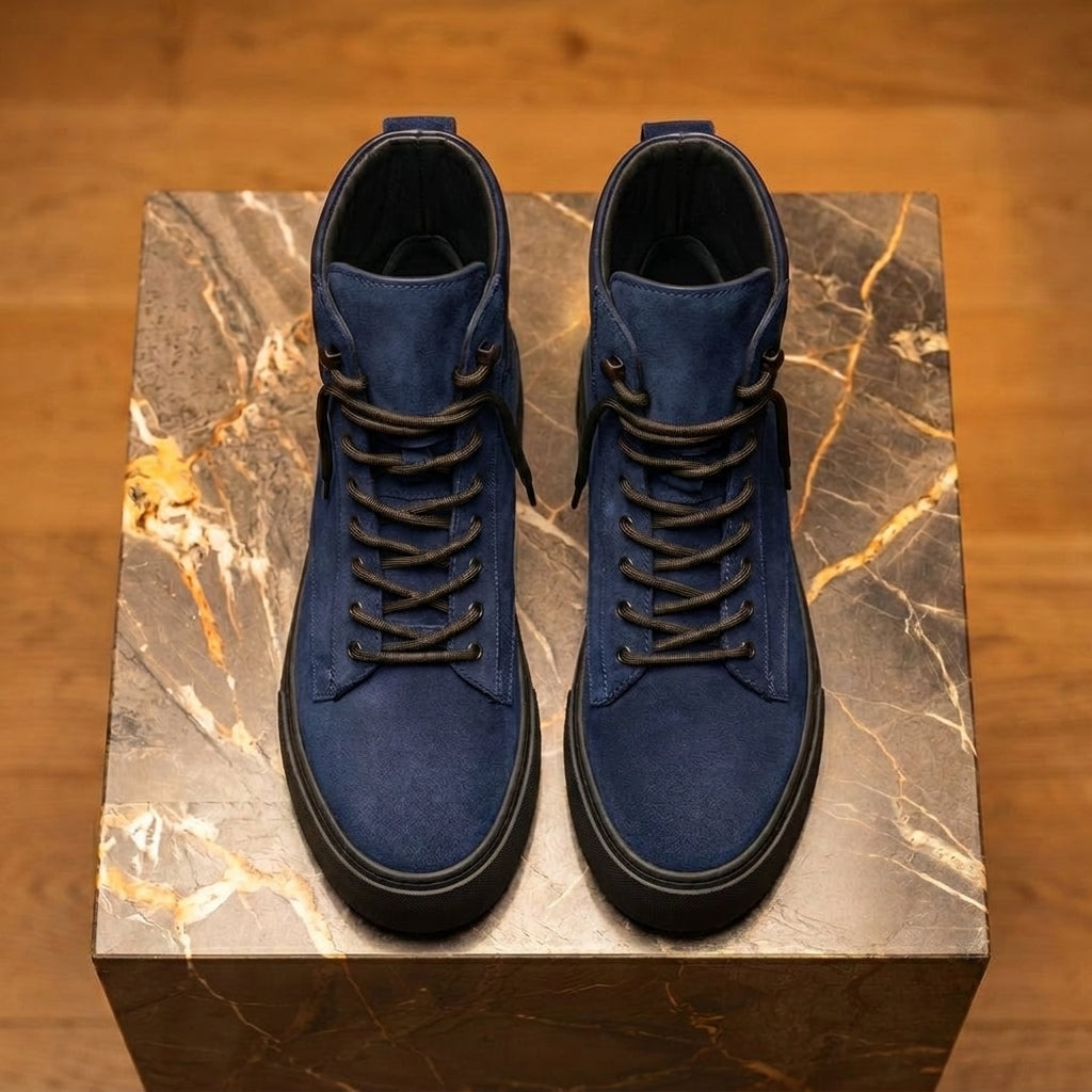 Blue Suede Leather Elvio Combat Boot