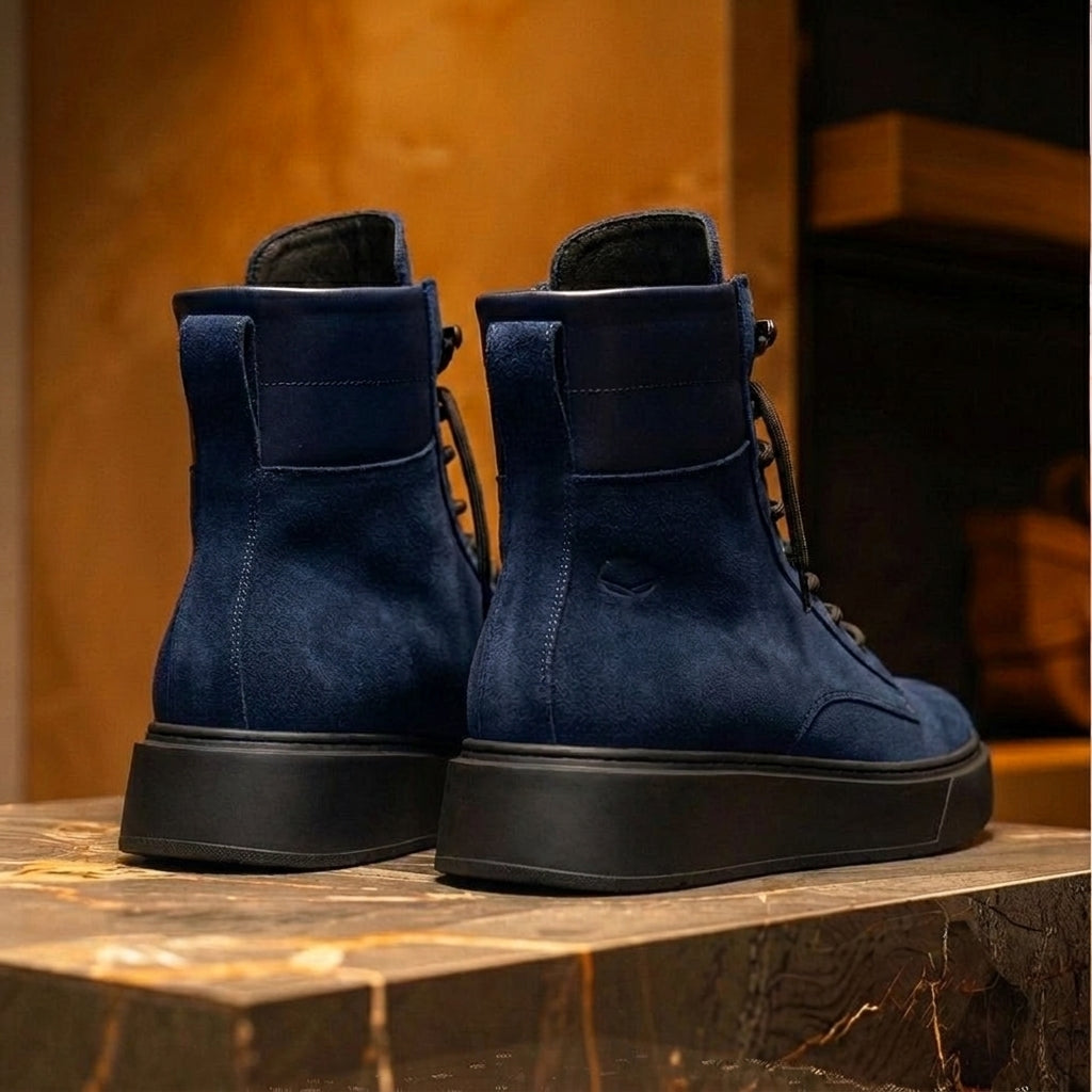 Blue Suede Leather Elvio Combat Boot