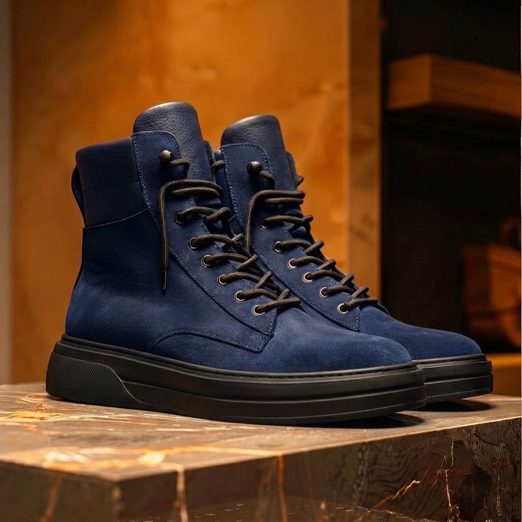Blue Suede Leather Elvio Combat Boot
