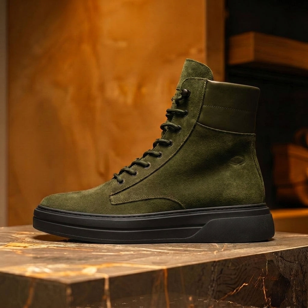Green Suede Leather Elvio Combat Boot