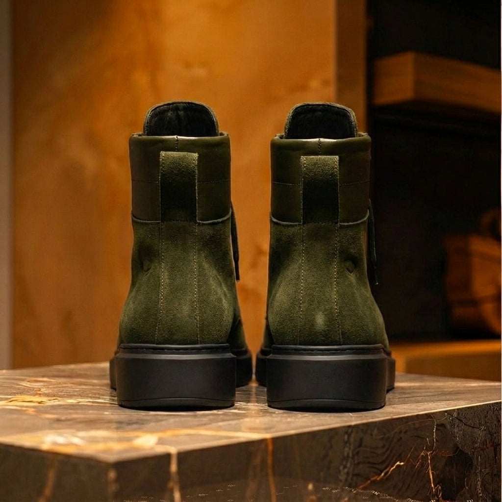 Green Suede Leather Elvio Combat Boot