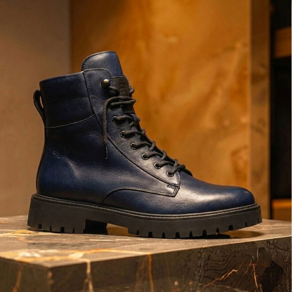 Blue Leather Elvio Combat Boot