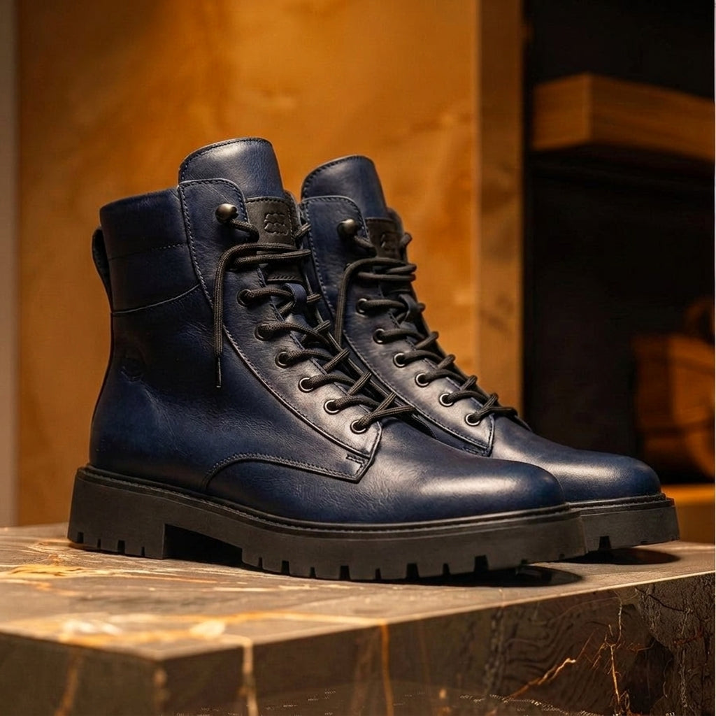 Blue Leather Elvio Combat Boot