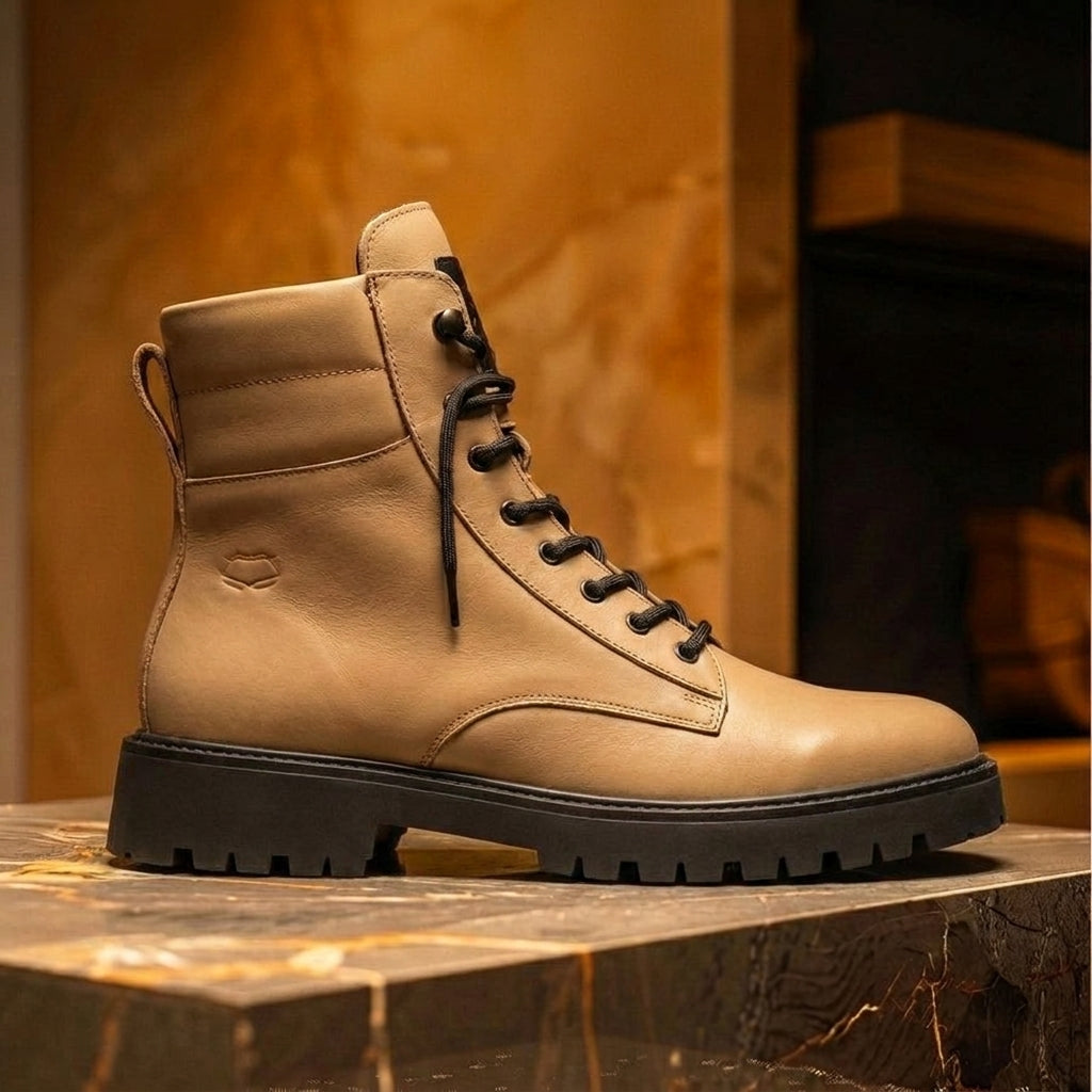 Beige Leather Elvio Combat Boot