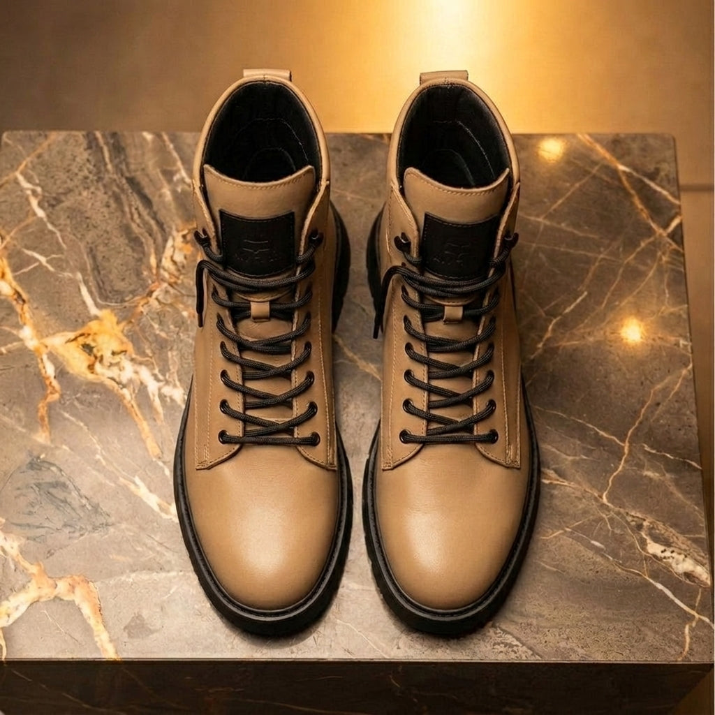Beige Leather Elvio Combat Boot