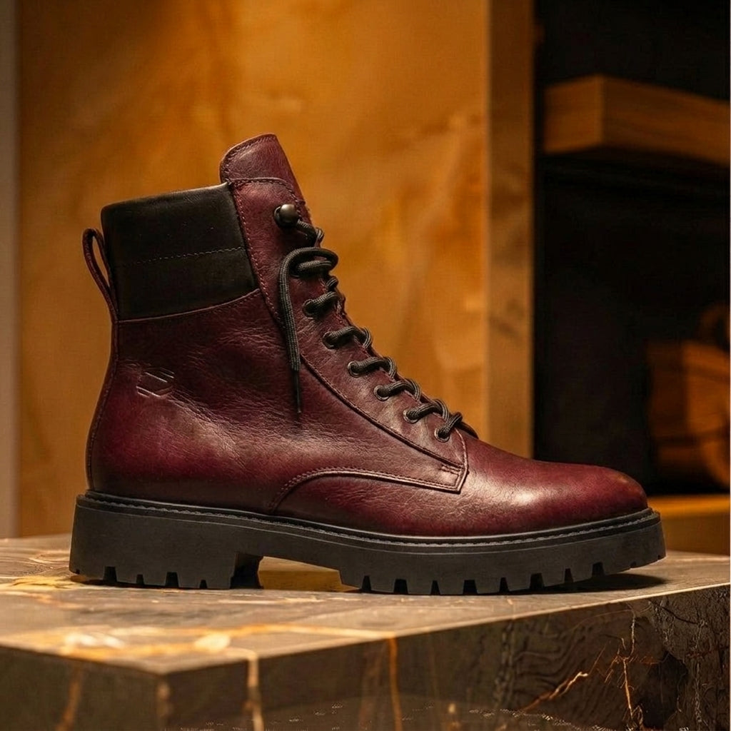 Burguny Leather Elvio Combat Boot