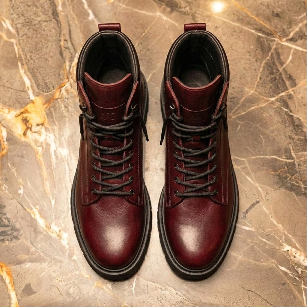 Burguny Leather Elvio Combat Boot