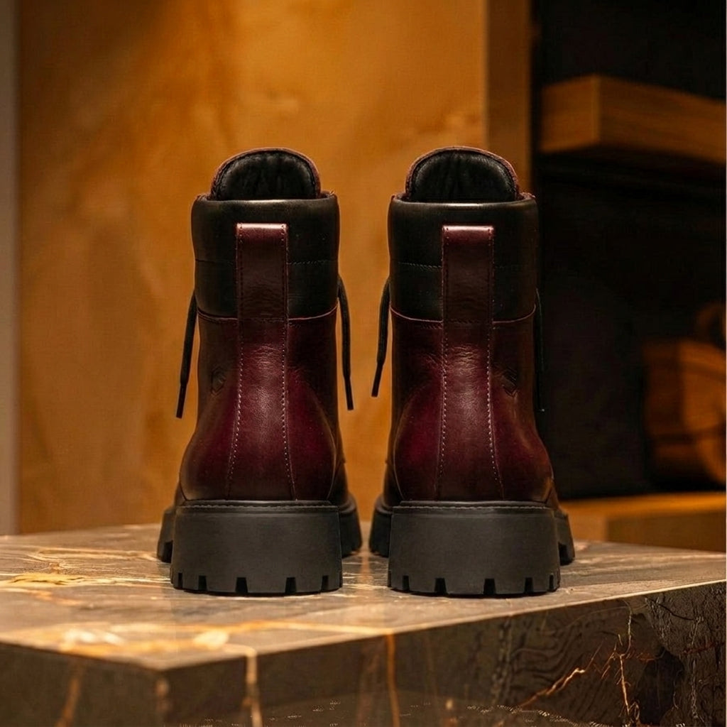 Burguny Leather Elvio Combat Boot