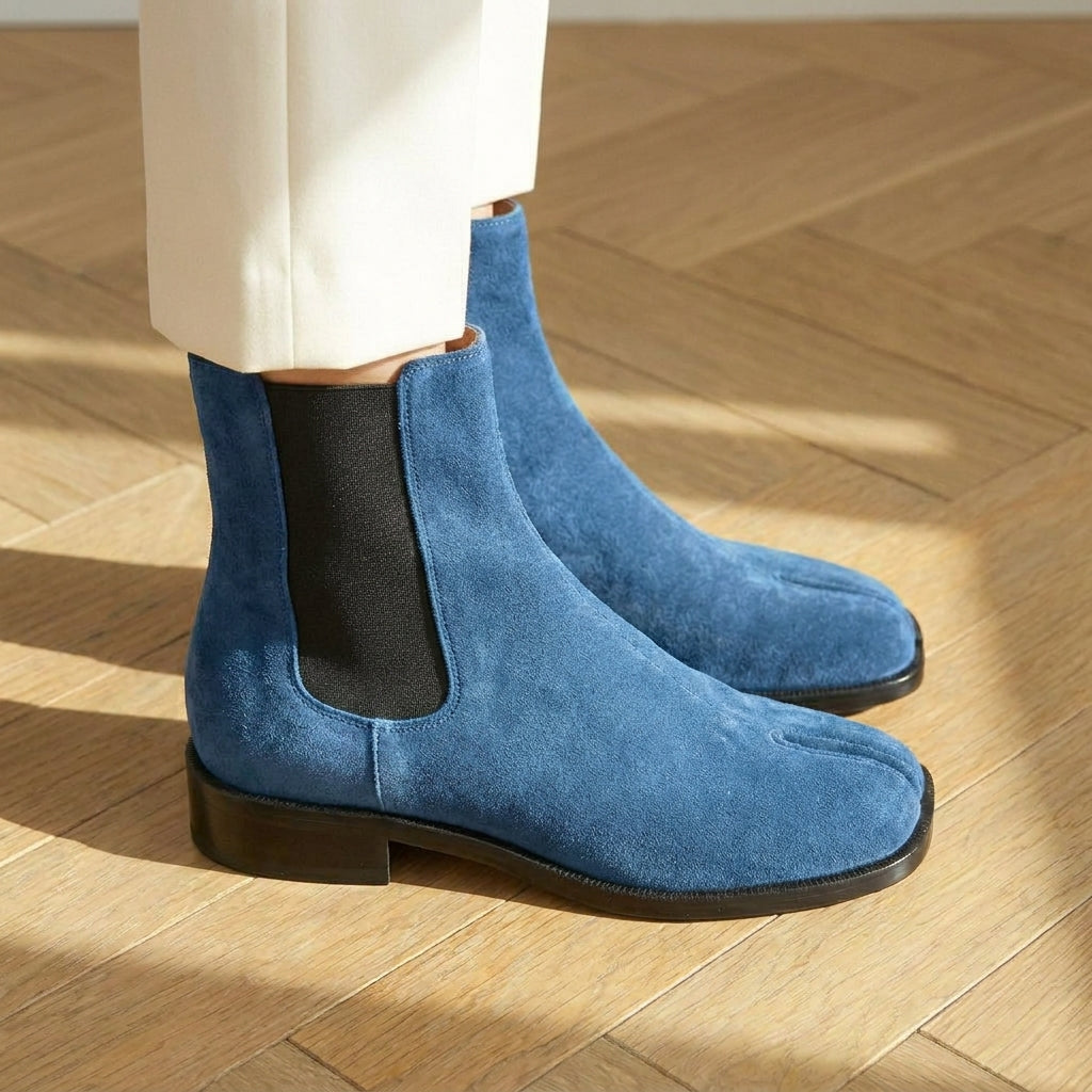 Blue Suede Leather Amino With Split Toe Chelsea Boot