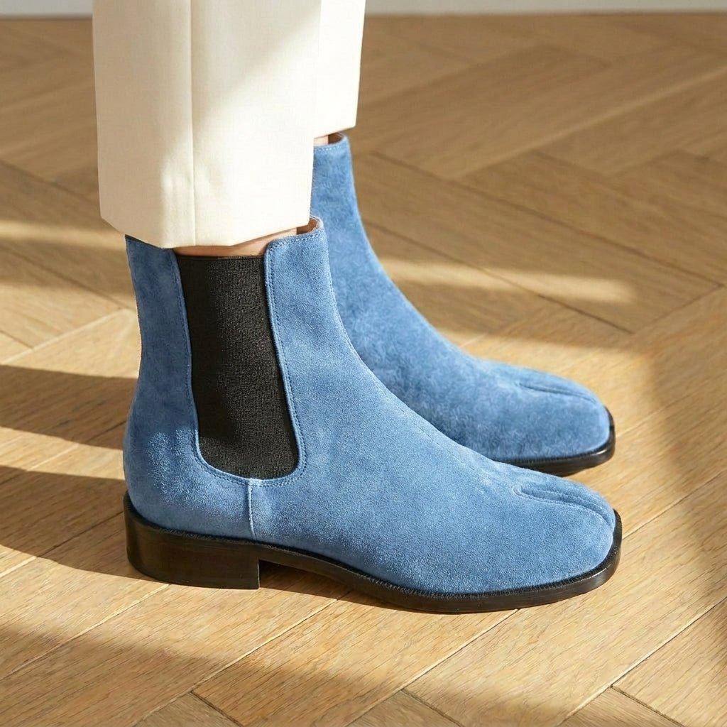 Blue Suede Leather Amino With Split Toe Chelsea Boot