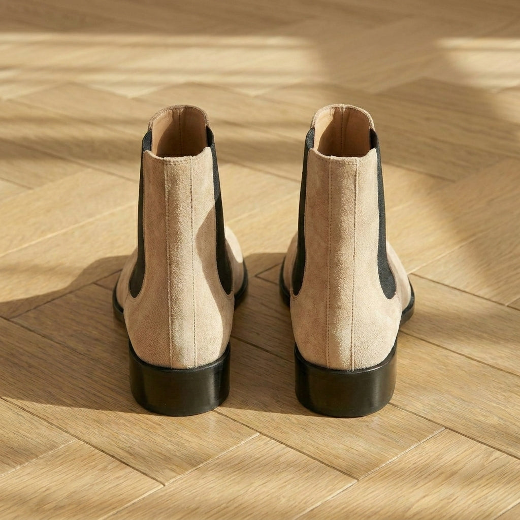 Cream Suede Leather Amino With Split Toe Chelsea Boot