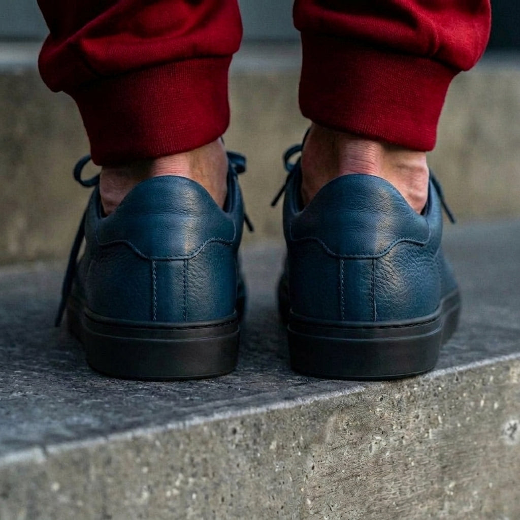 Blue Leather Remigio Lace-Up With Red Sole Sneakers
