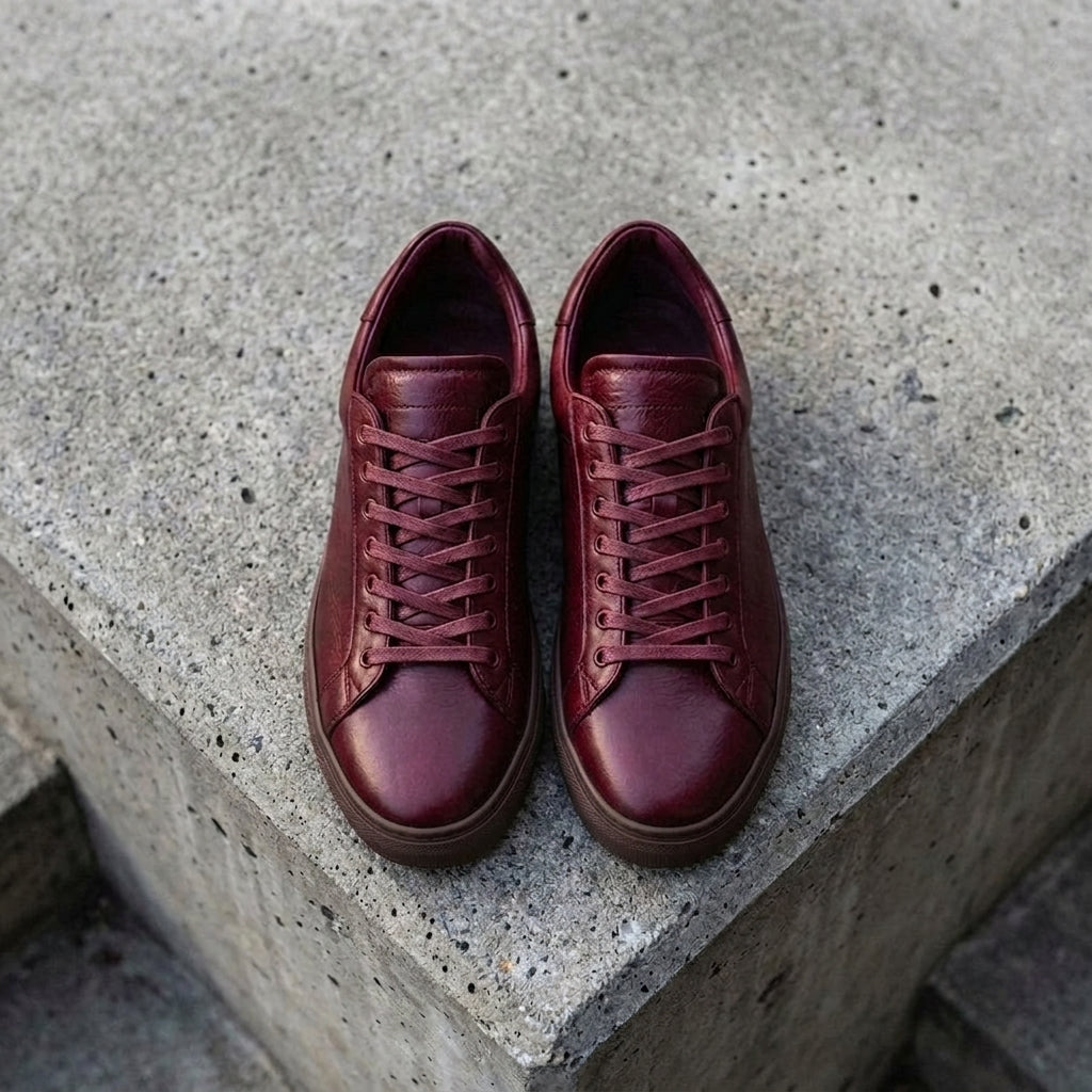 Burgundy Leather Remigio Lace-Up With Red Sole Sneakers