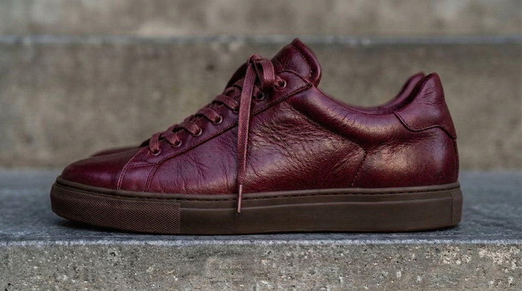 Burgundy Leather Remigio Lace-Up With Red Sole Sneakers