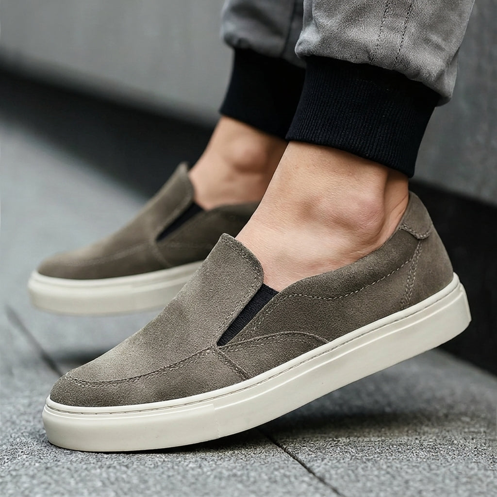 Extra Narrow Shoes (2A,4A,6A) Dark Grey Suede Wheat Whisper Slip On Sneakers  - Summer  Casual Shoes Collection 2025 Collection - ITALIAN AW26