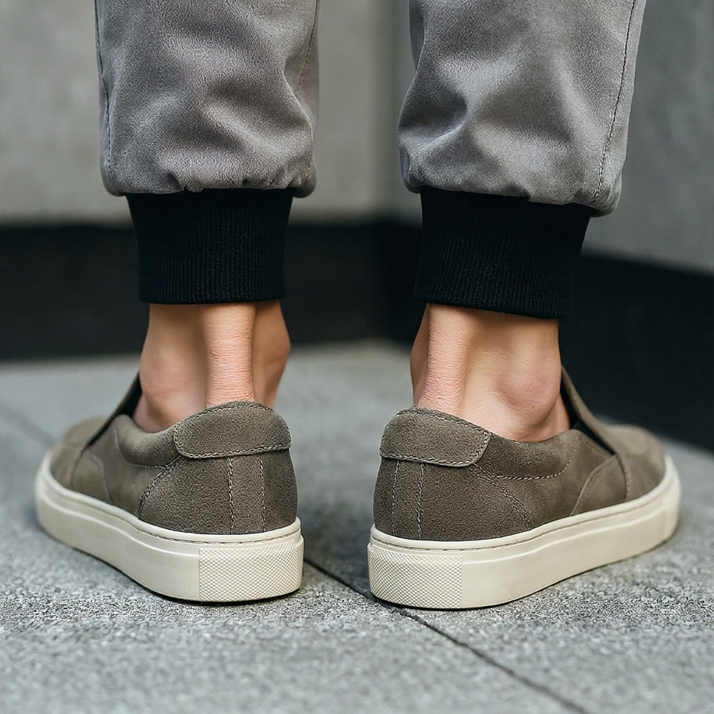 Extra Narrow Shoes (2A,4A,6A) Dark Grey Suede Wheat Whisper Slip On Sneakers  - Summer  Casual Shoes Collection 2025 Collection - ITALIAN AW26