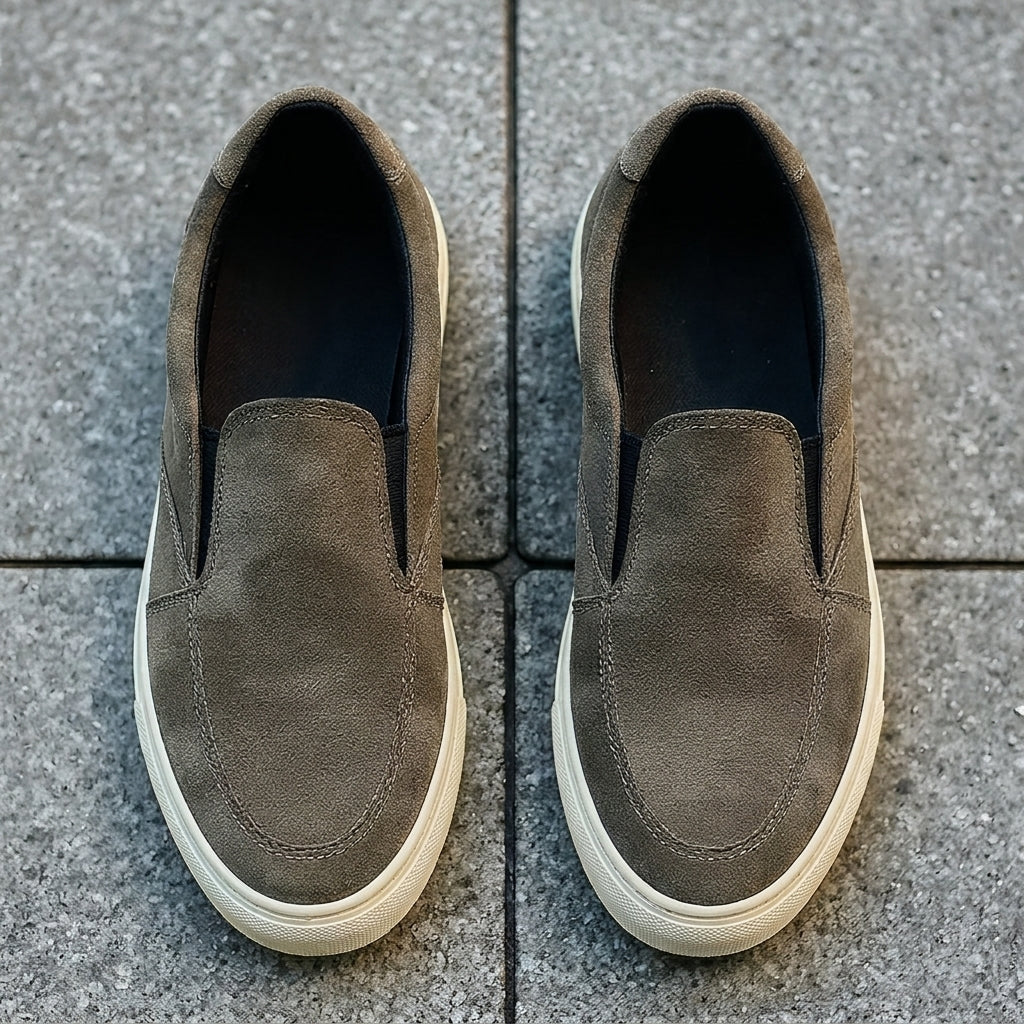 Extra Narrow Shoes (2A,4A,6A) Dark Grey Suede Wheat Whisper Slip On Sneakers  - Summer  Casual Shoes Collection 2025 Collection - ITALIAN AW26