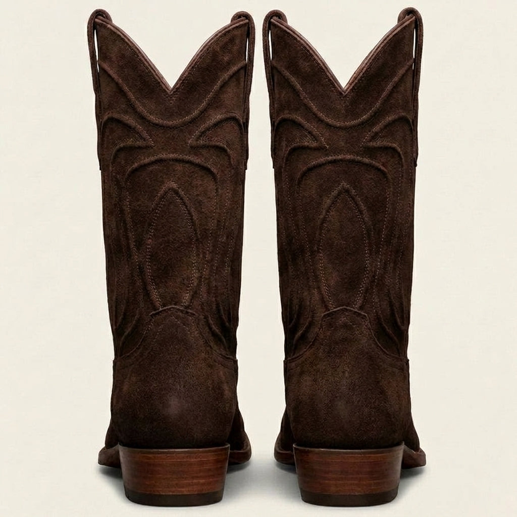 Brown Suede Leather Renovaux Slip On Zipper Western Cowboy Boots - AW24