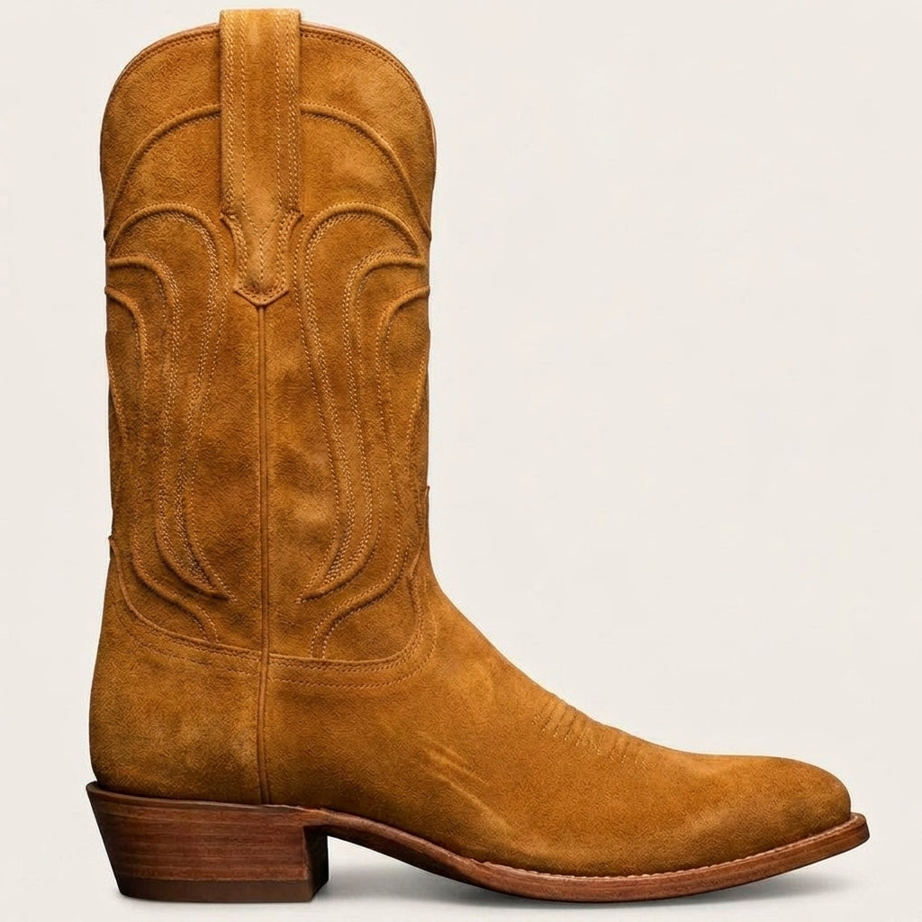 Tan Suede Leather Renovaux Slip On Zipper Western Cowboy Boots - AW24