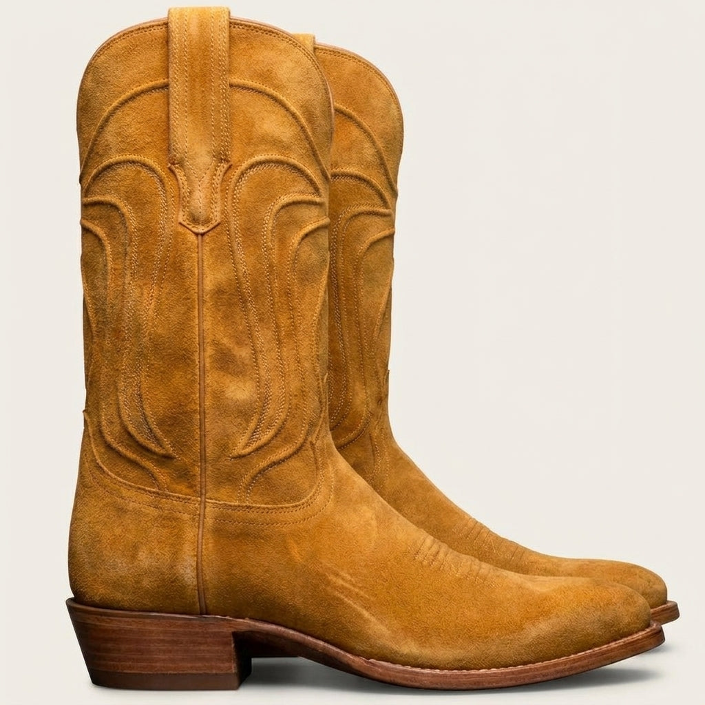 Tan Suede Leather Renovaux Slip On Zipper Western Cowboy Boots - AW24