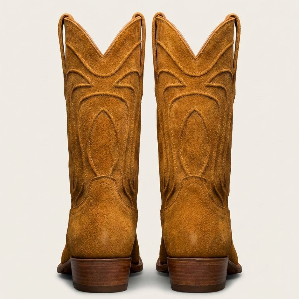 Tan Suede Leather Renovaux Slip On Zipper Western Cowboy Boots - AW24