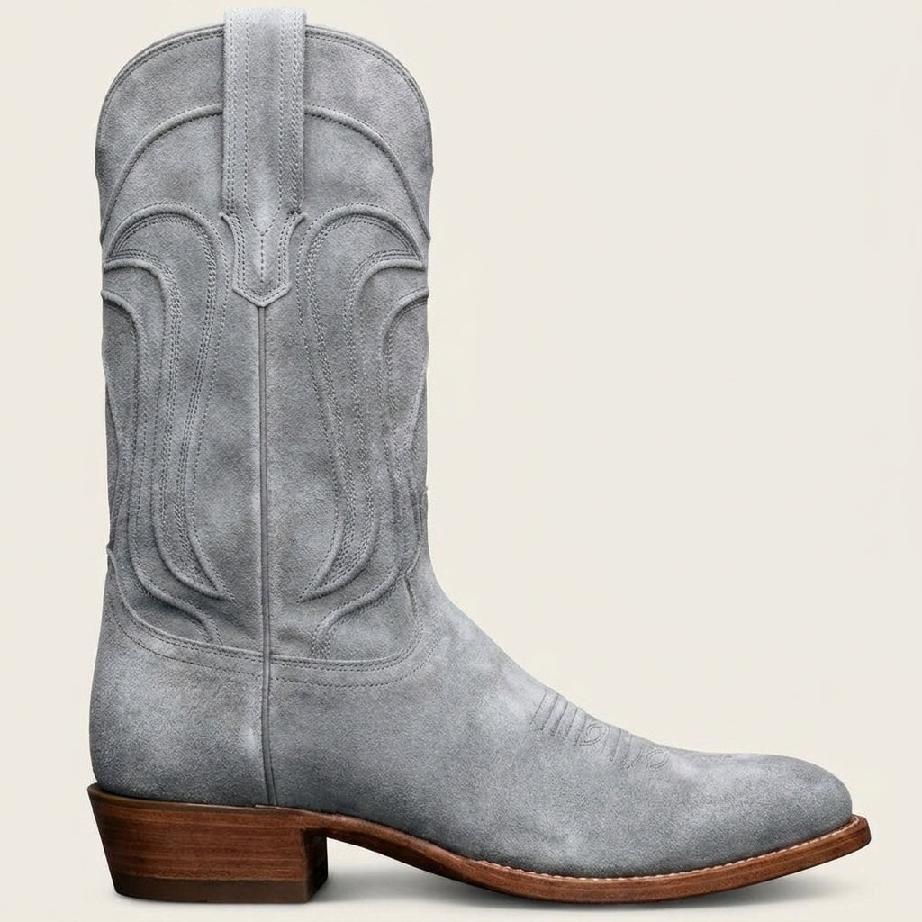 Grey Suede Leather Renovaux Slip On Zipper Western Cowboy Boots - AW24