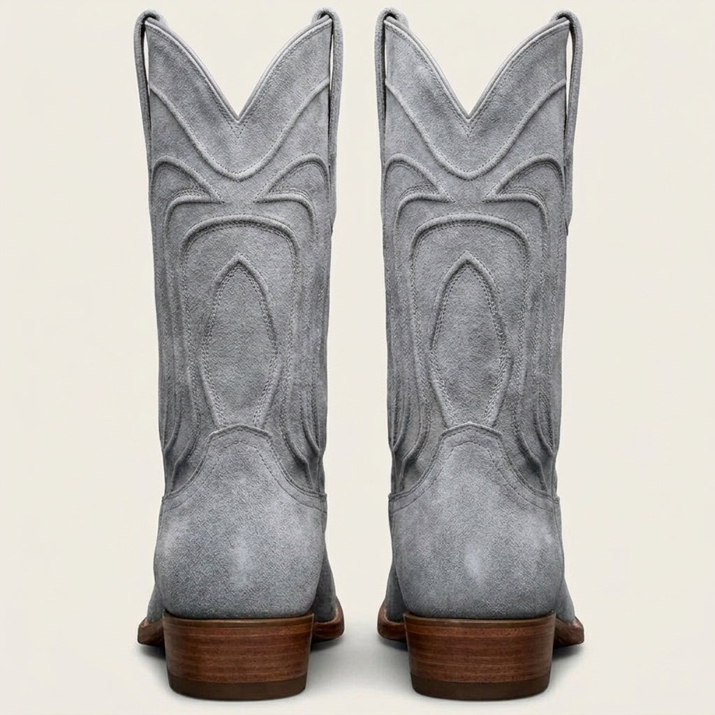 Grey Suede Leather Renovaux Slip On Zipper Western Cowboy Boots - AW24