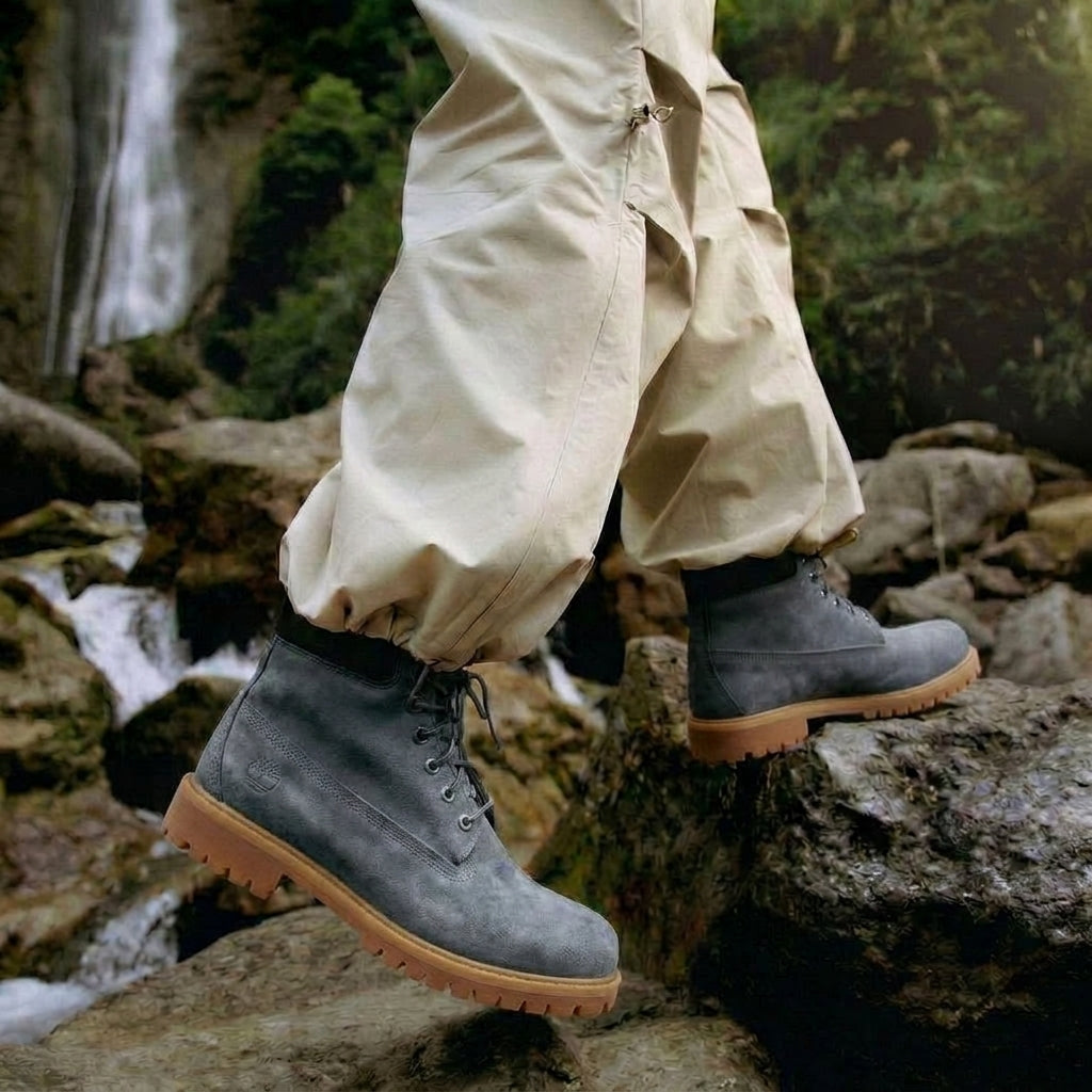 Grey Nubuck Leather Selvaggio Ankle Lace Up Combat Hiking Boots with Chunky Track Sole