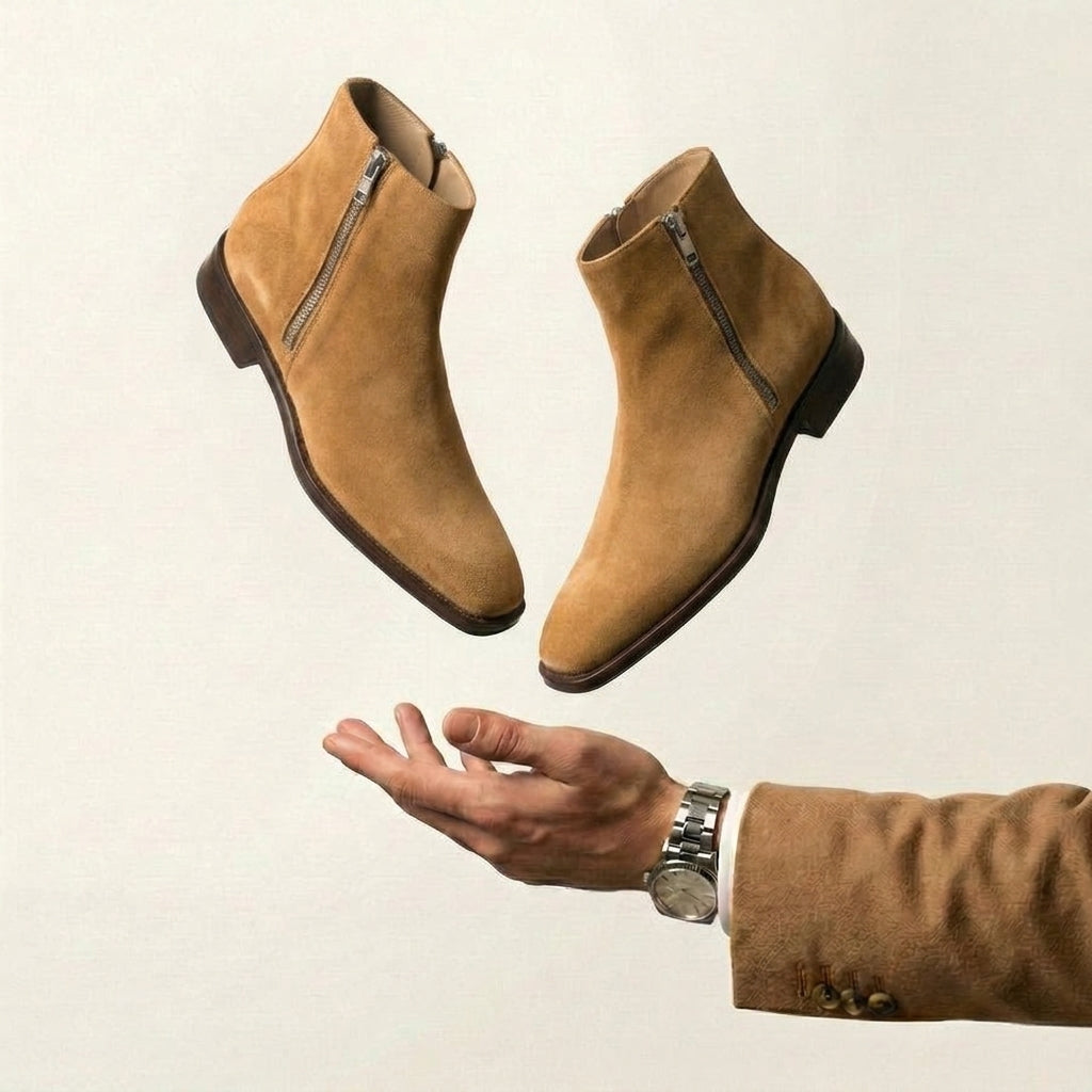 Tan Suede Lucente Zipper Boots