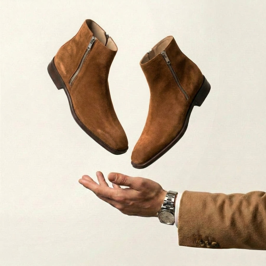 Brown Suede Lucente Zipper Boots