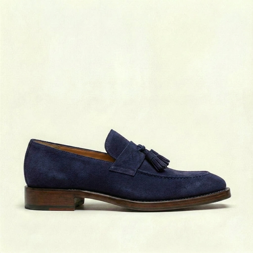 Navy Blue Suede Lucente Tassel Loafers