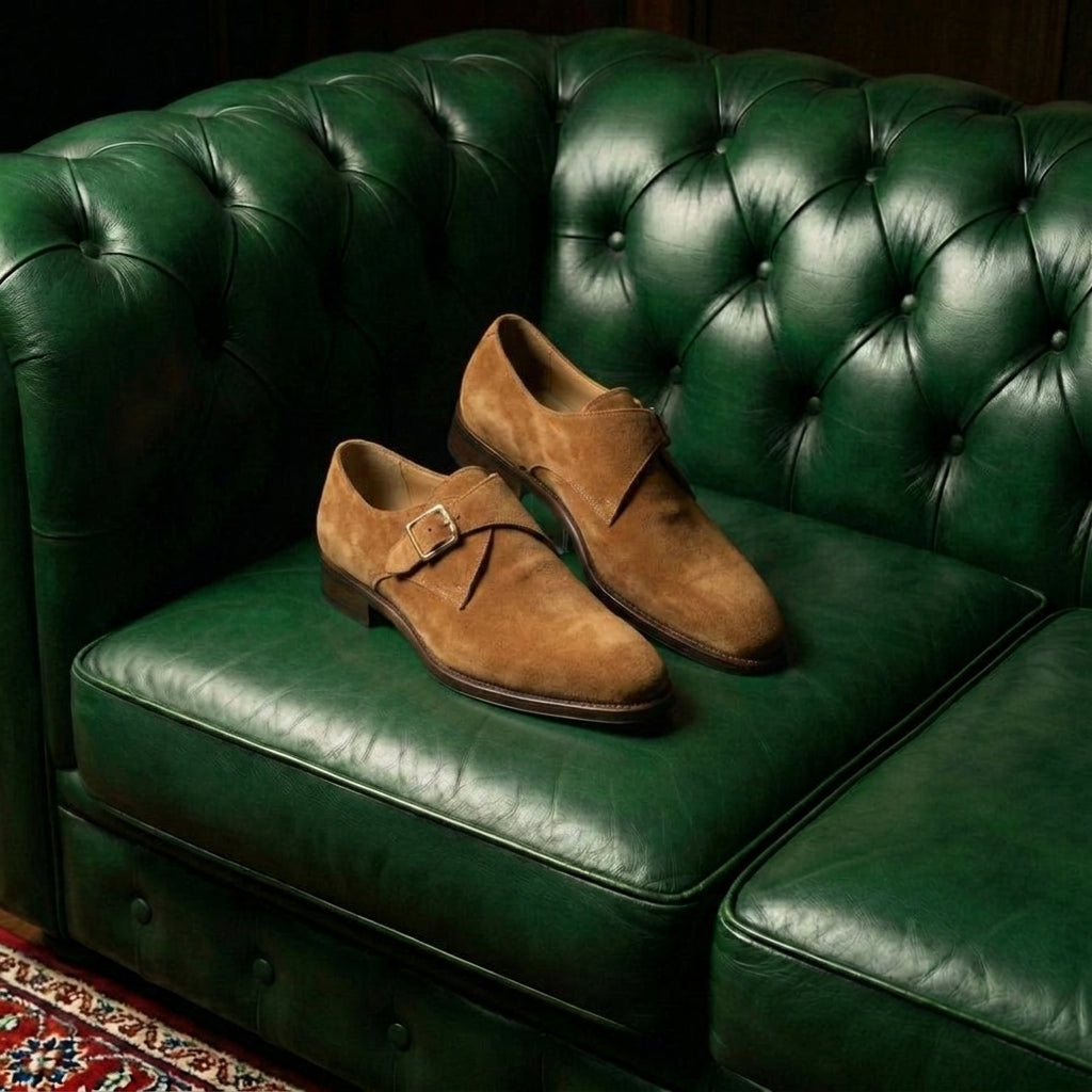 Brown Suede Lucente Single Monk Strap Shoes