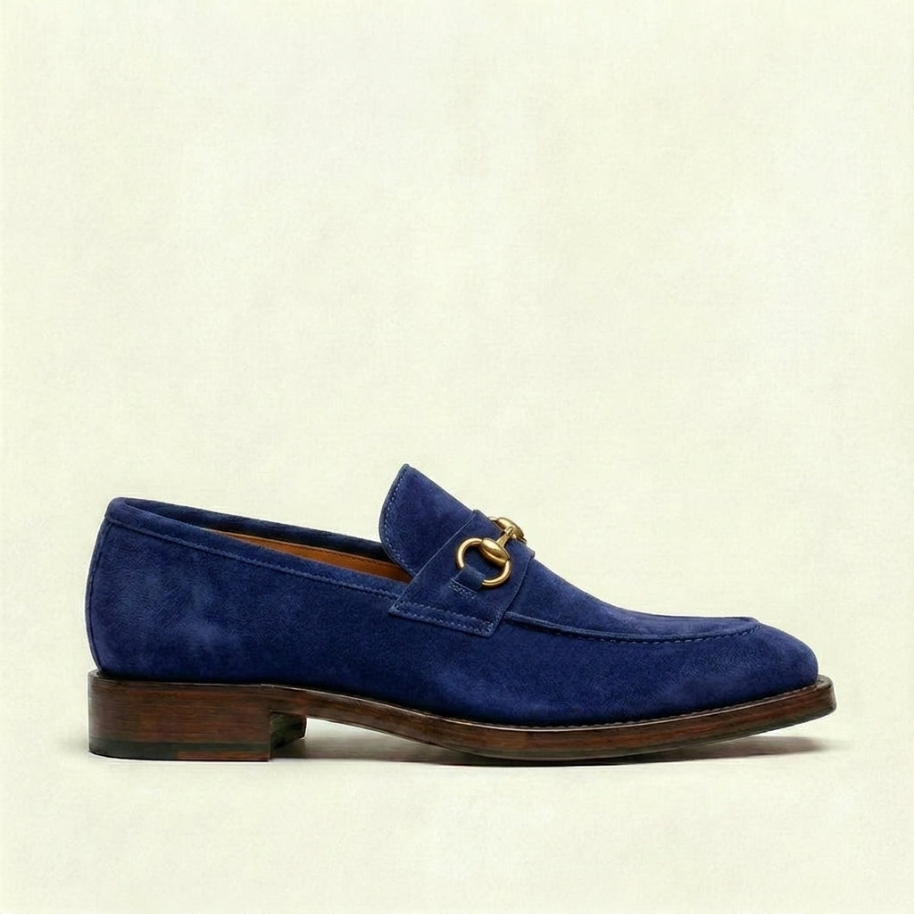 Navy Blue Suede Lucente Horse Bit Loafer
