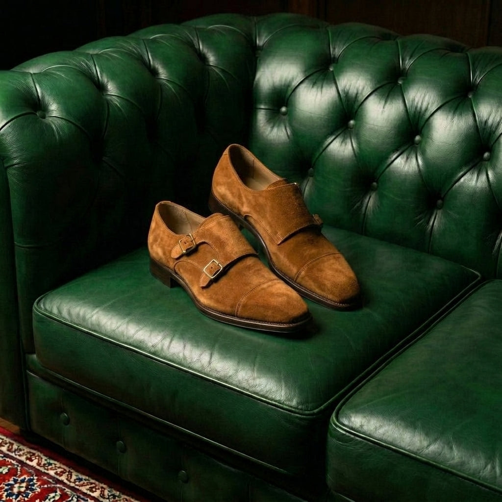 Brown Suede Lucente Double Monk Strap Shoe