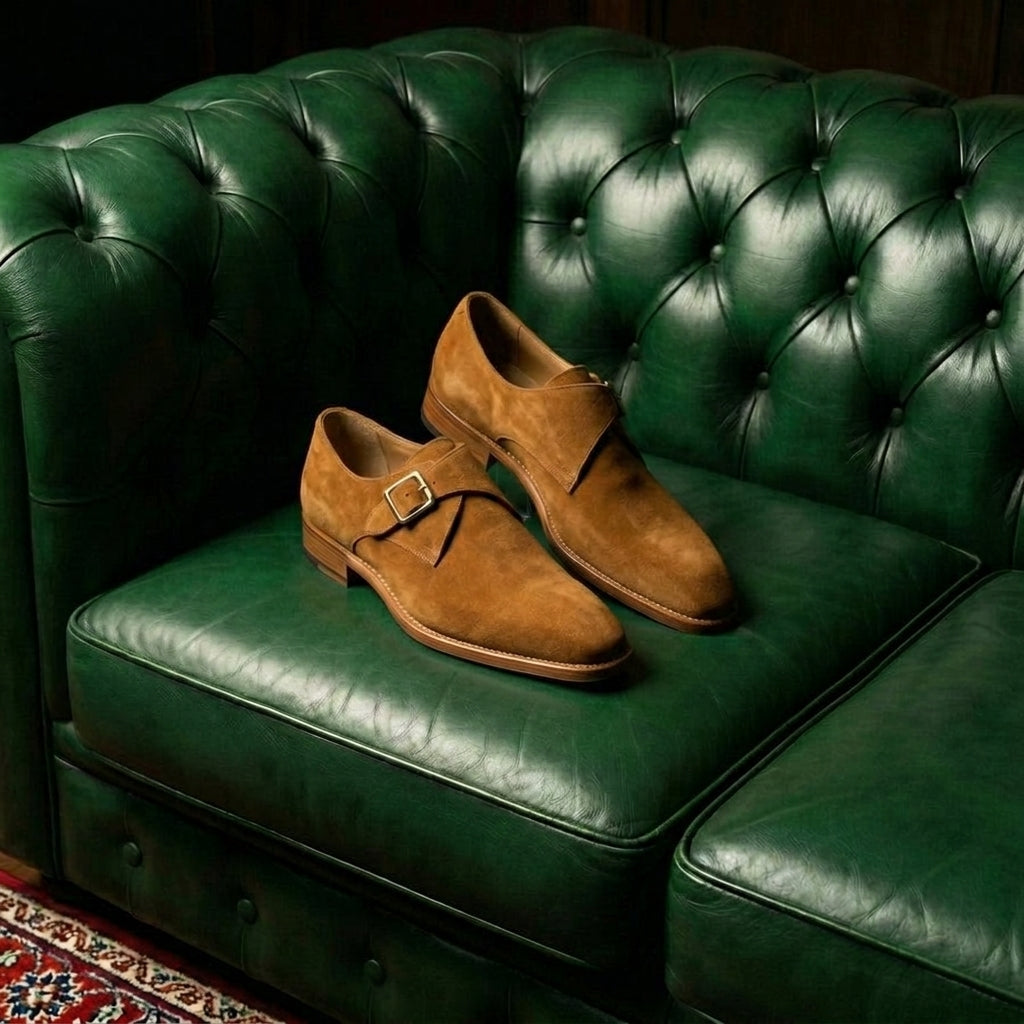 Tan Suede Lucente Single Monk Strap Shoes