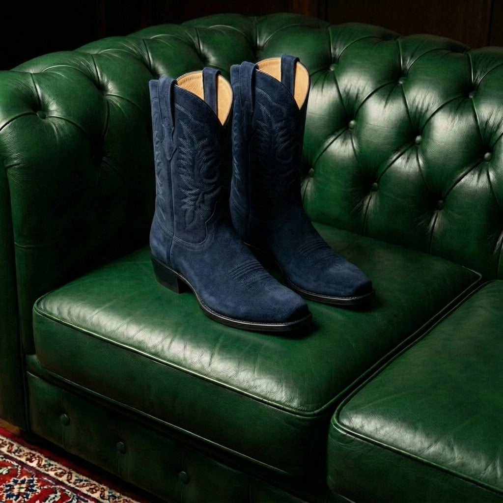 Navy Blue Suede Lucente Cowboy Boot