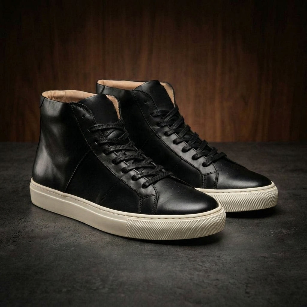 Height Increasing Black Leather Coleman Sneaker Boots