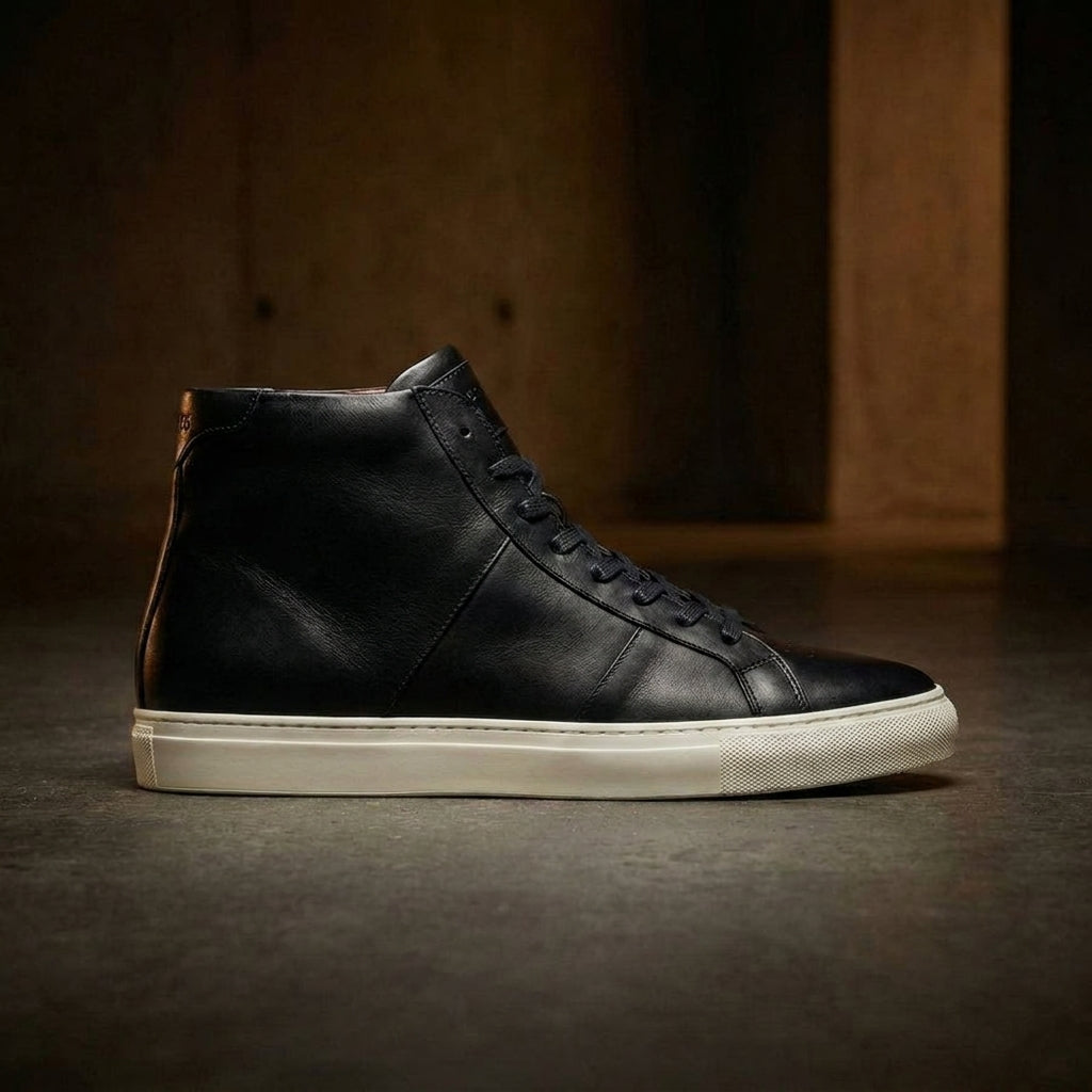 Height Increasing Black Leather Coleman Sneaker Boots