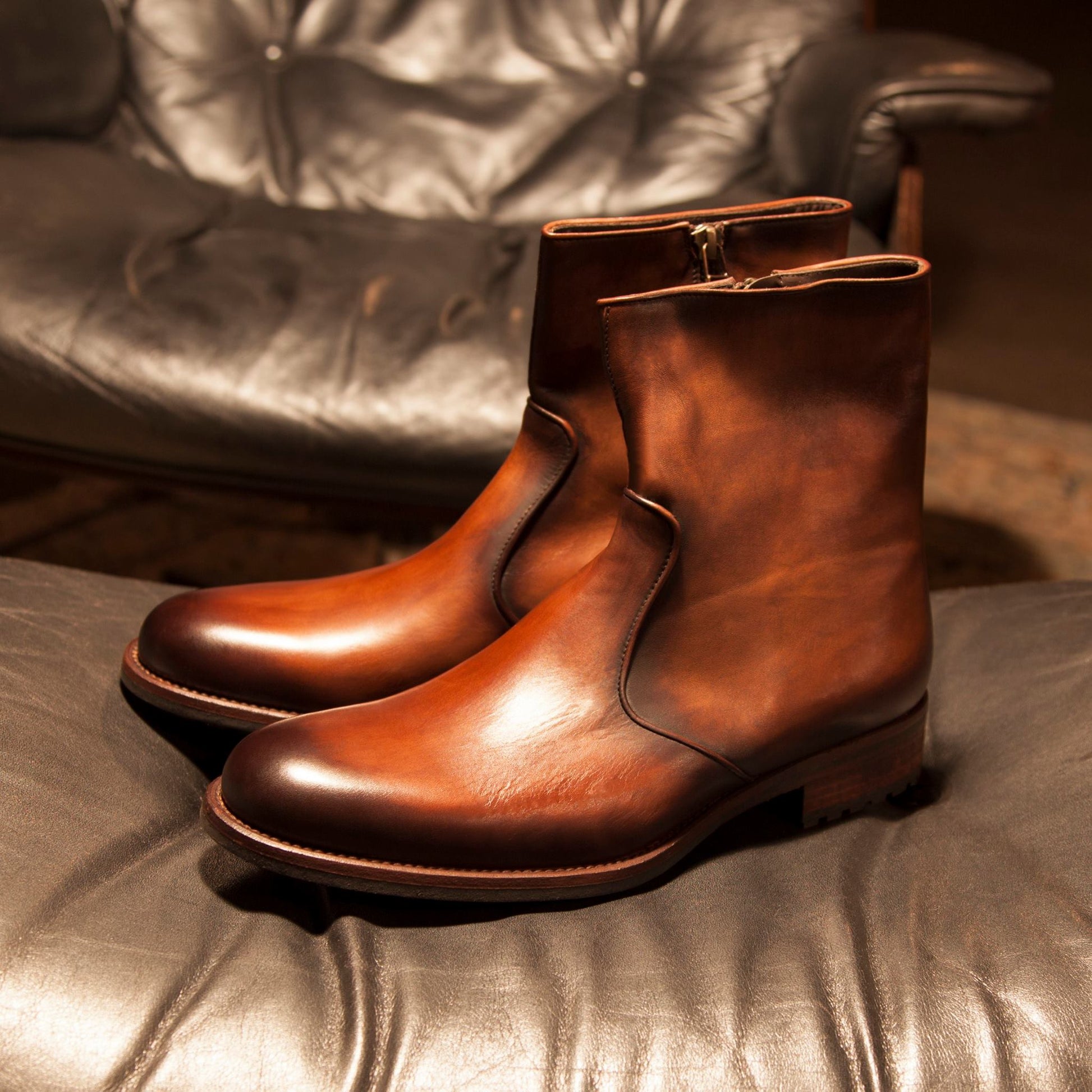 Tan Leather Eleazar Zipper Monk Strap Boots