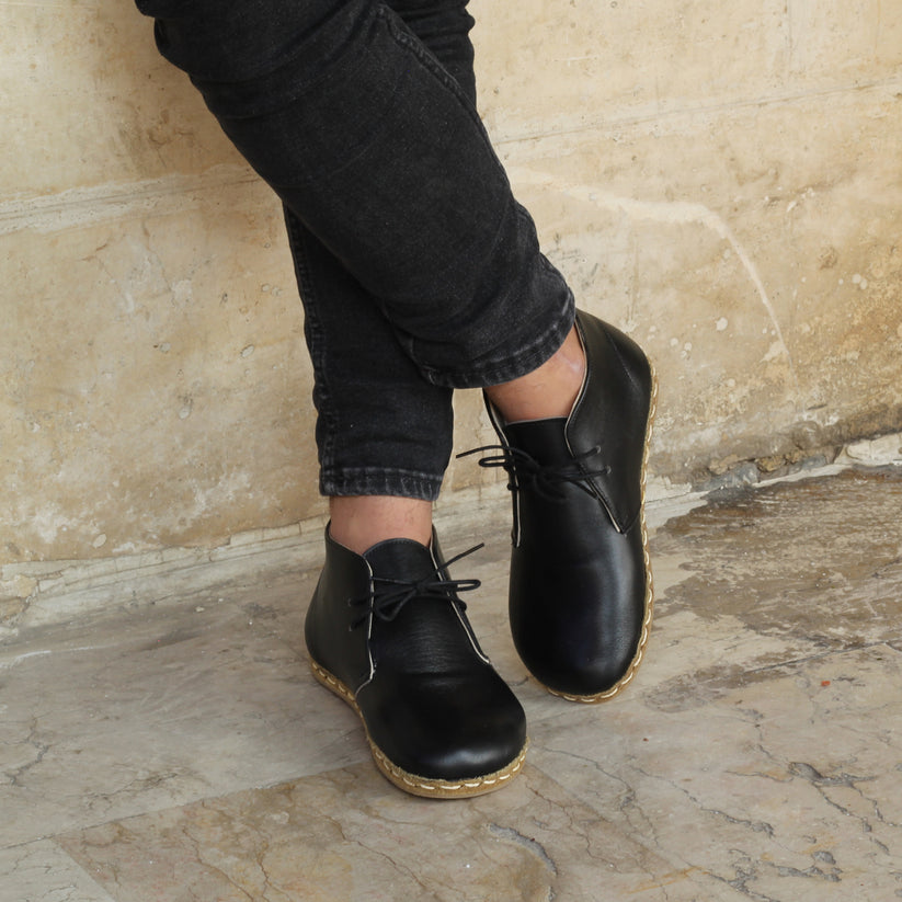 Luxury Edition - Artisian Made Black Italian Leather Dama Barefoot Chukka Desert Boots