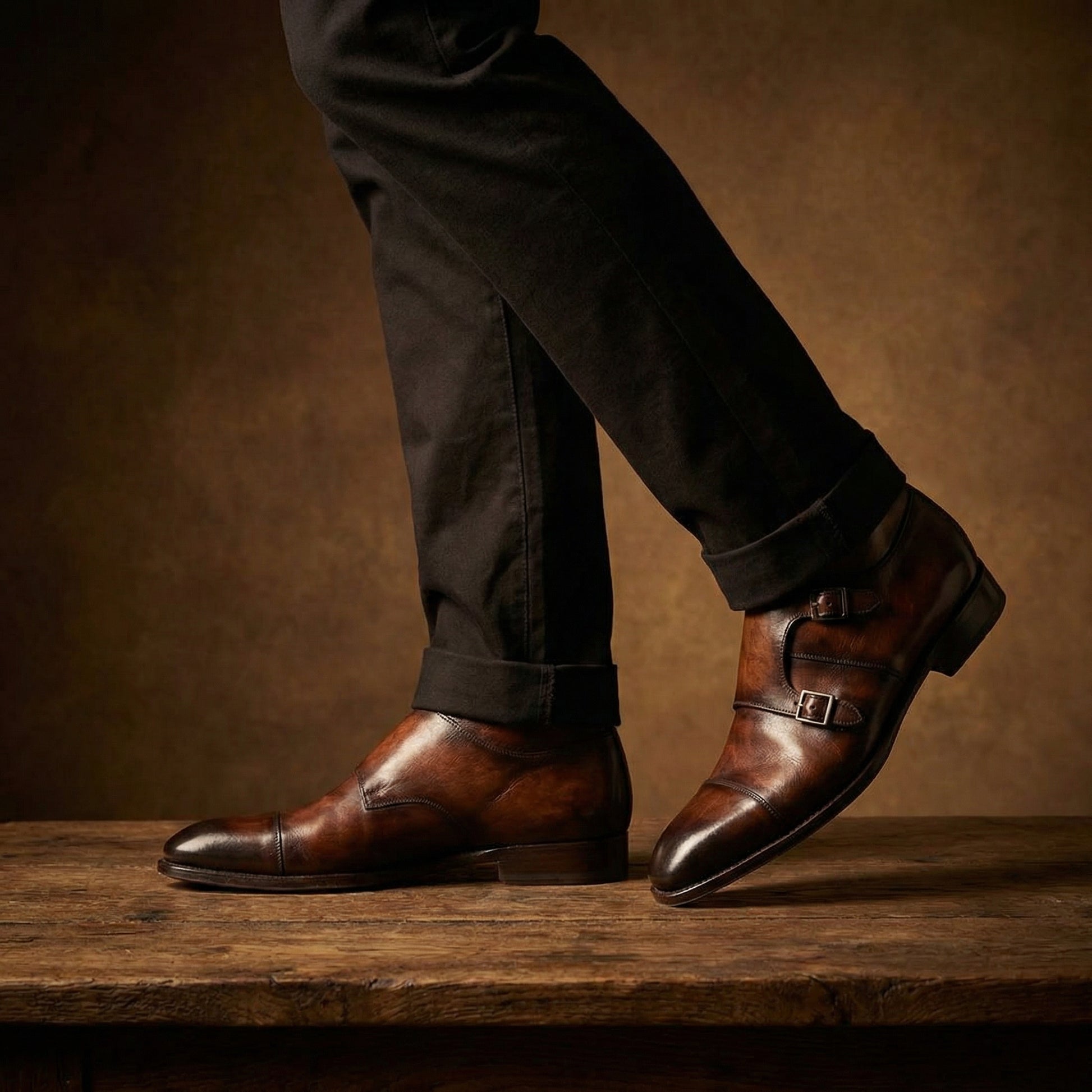 Brown Leather Cosham Monk Strap Boots