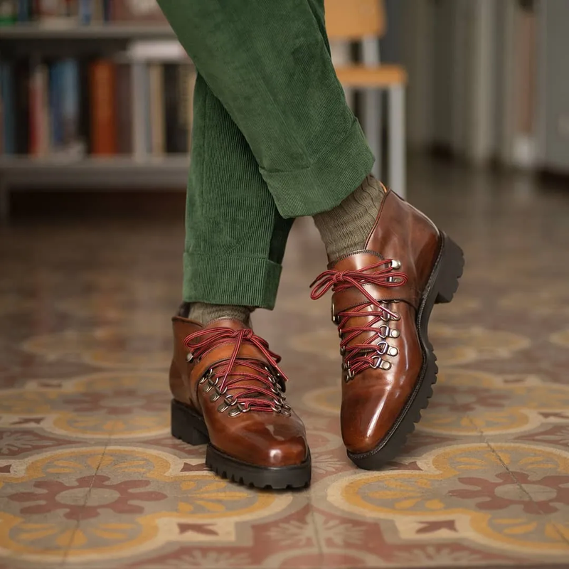 Tan Leather Devine Chunky Hiking Combat  Lace Up Boots