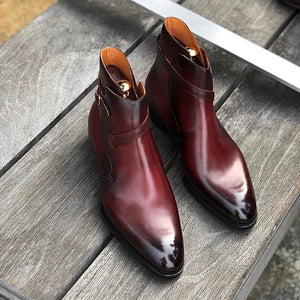 Burgundy Brown Leather Alvor Slip On Jodhpur Boots 