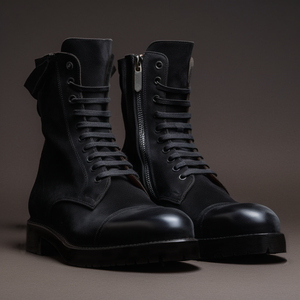 Black Suede Leather Oriella Lace Up Chunky Derby Boots with Zipper and Track Sole - AW24 - Hiking and Trekking Boots