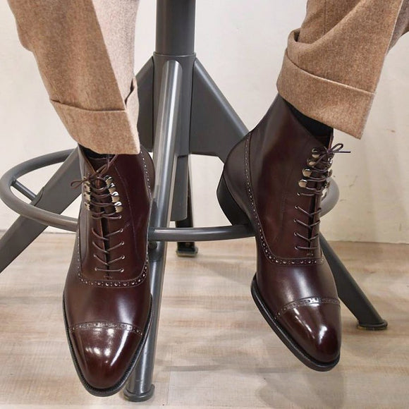 Brown Leather Barletta Lace Up Brogue Oxford Boots