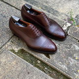 Brown Milled Grain Leather Treviso Brogue Toe Cap Oxford Shoes