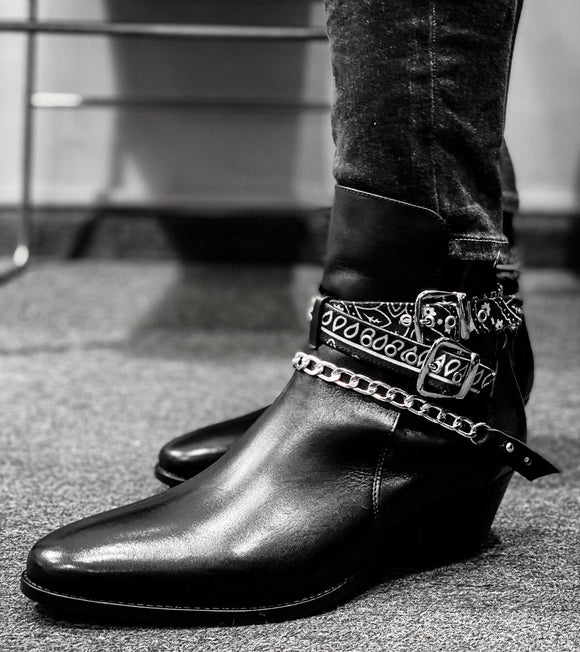 Height Increasing Black Italian Leather Cantane Slip On Jodhpur Boots