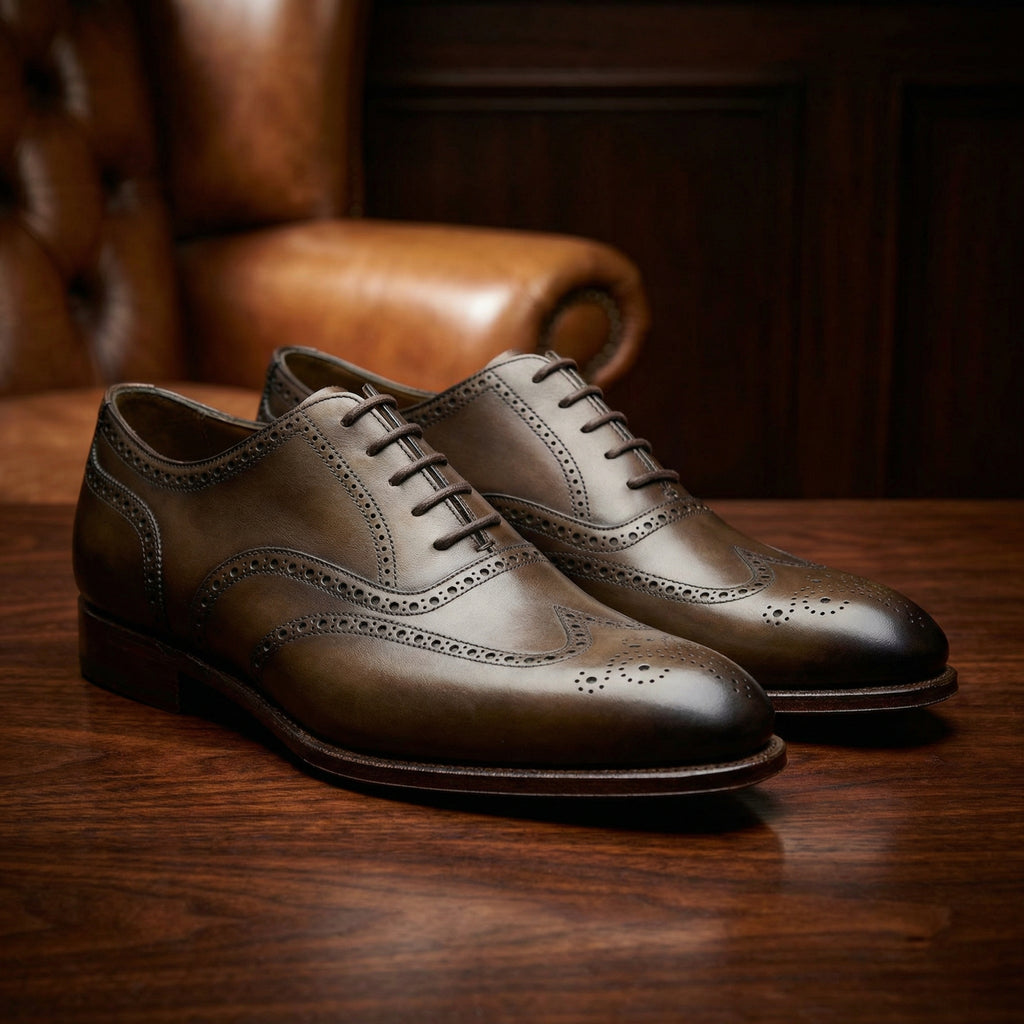 Height Increasing Olive Green Leather Wealden Oxfords