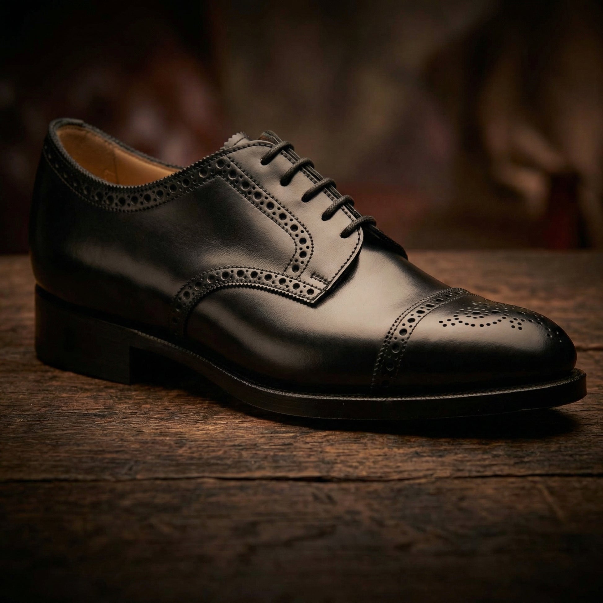 Height Increasing Black Leather Friars Brogue Derby Shoes